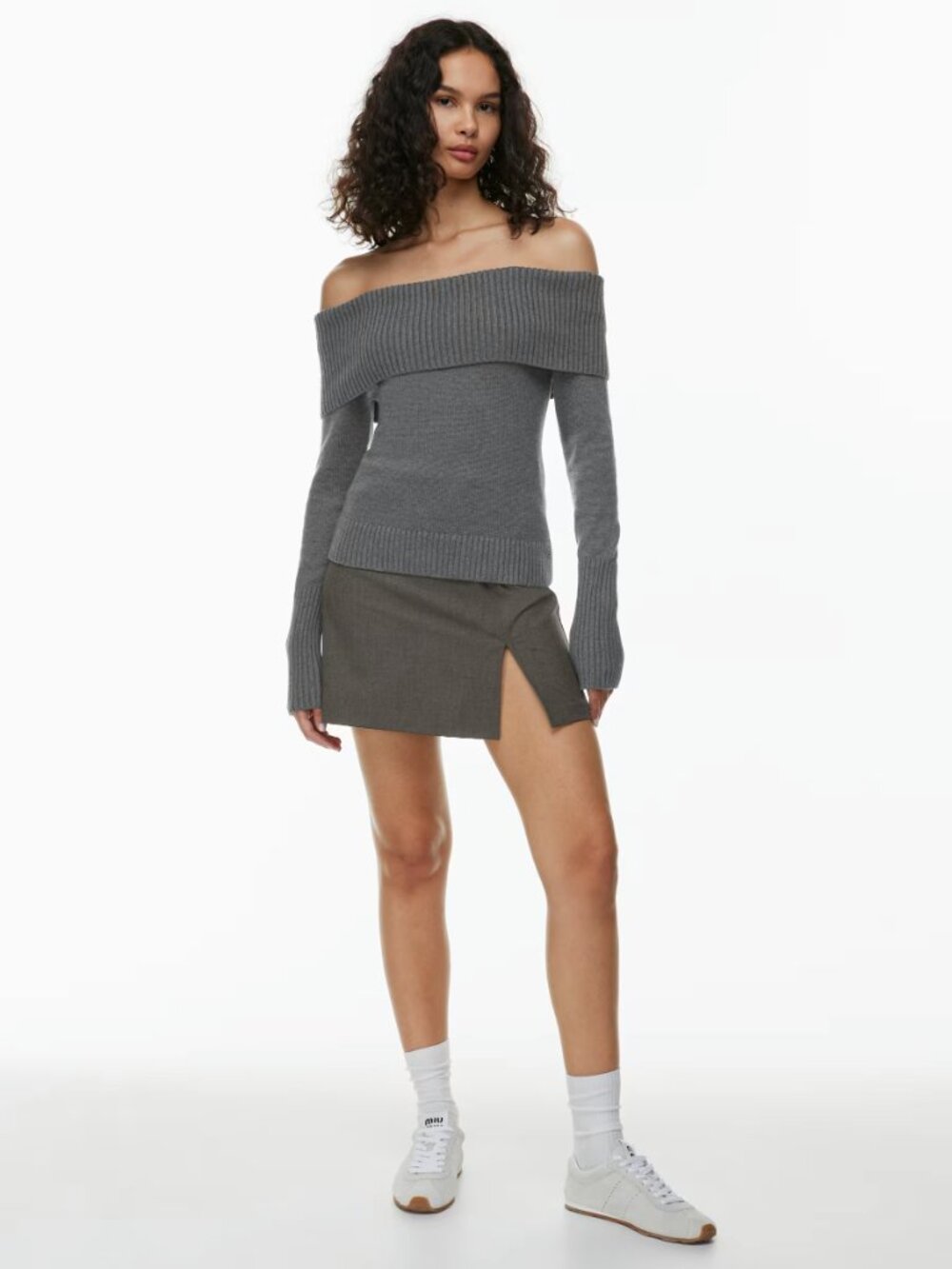 Aritzia Cashmere Blend Topaz Sweater Off Shoulder Soft Girl Cozy Knit Top